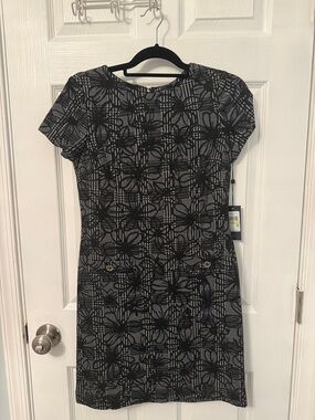 Tommy Hilfiger Black and Gray Floral Plaid Mini Dress